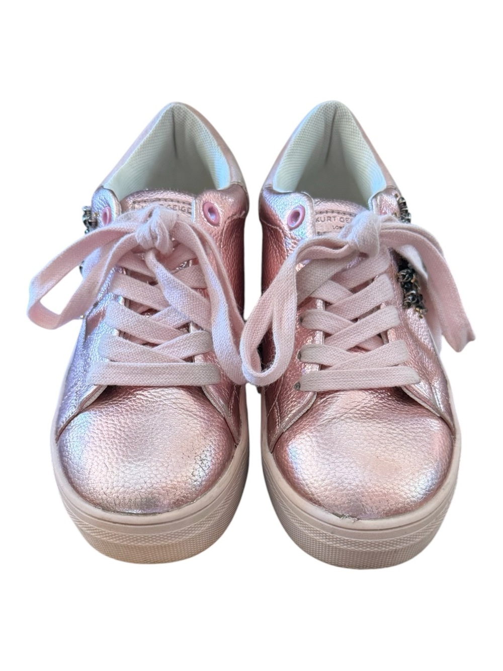 Kurt Geiger Pink Metallic Girls' Lace-Up Sneakers
